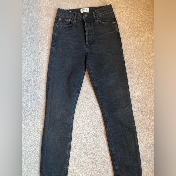 AGOLDE Nico High Rise Slim Fit Jeans Virtue in Dark wash Gray black Button Fly - Picture 3 of 13